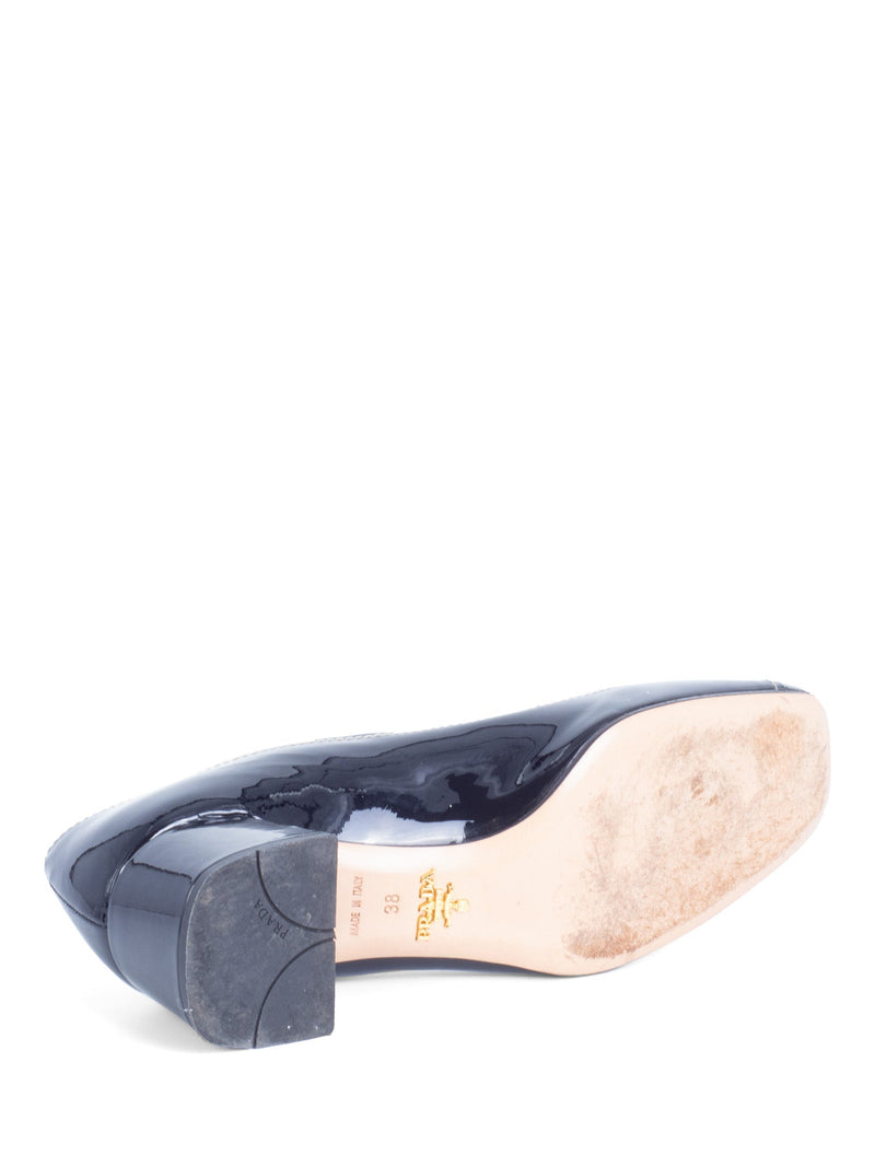 Prada Patent Leather Turnlock Buckle Logo Block Heel Shoes Black-designer resale