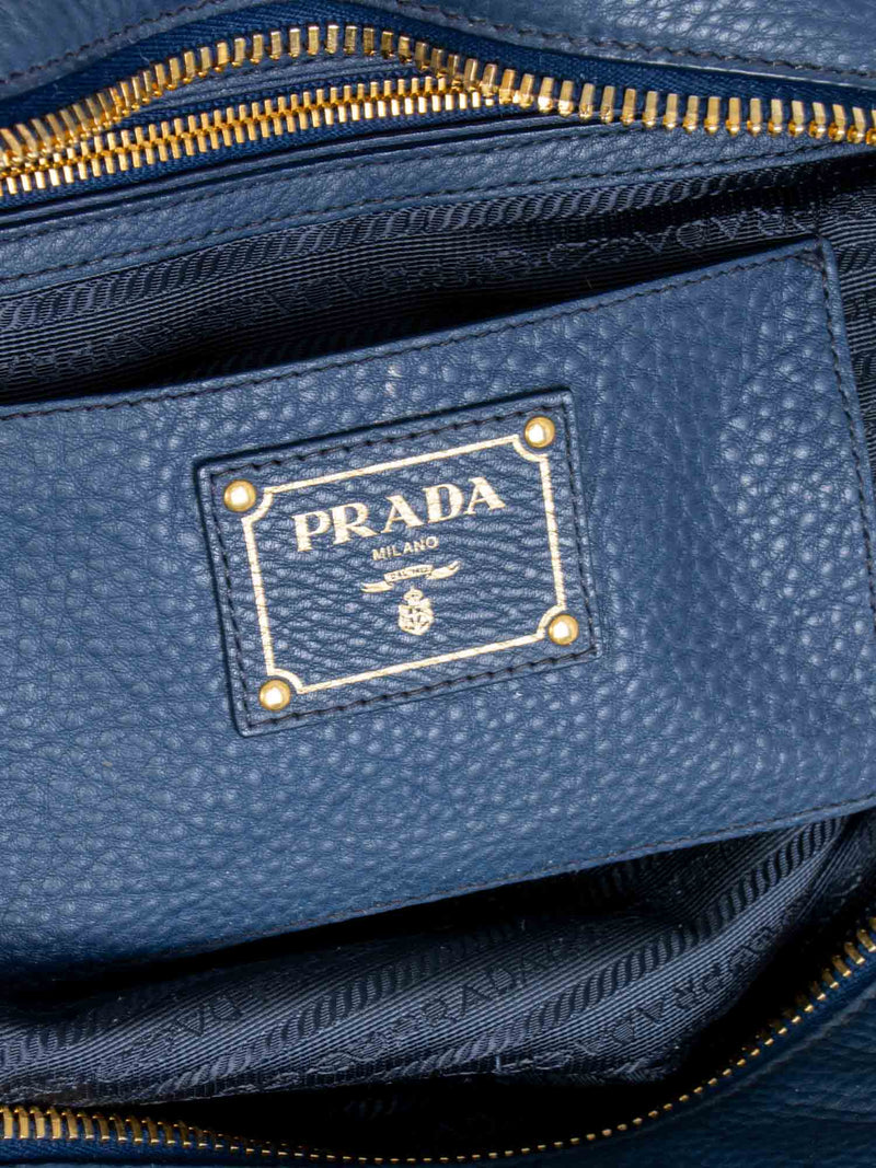 Prada Pebble Leather Shoulder Bag Blue-designer resale