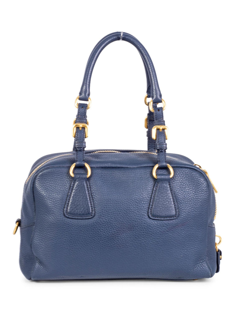 Prada Pebble Leather Shoulder Bag Blue-designer resale