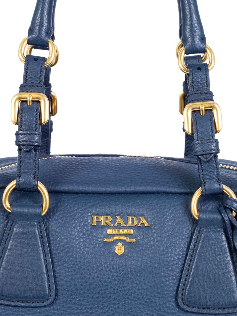 Prada Pebble Leather Shoulder Bag Blue-designer resale