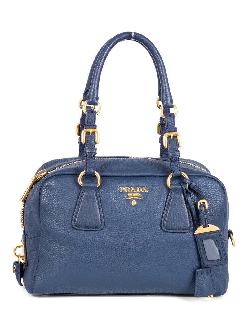 Prada Pebble Leather Shoulder Bag Blue-designer resale