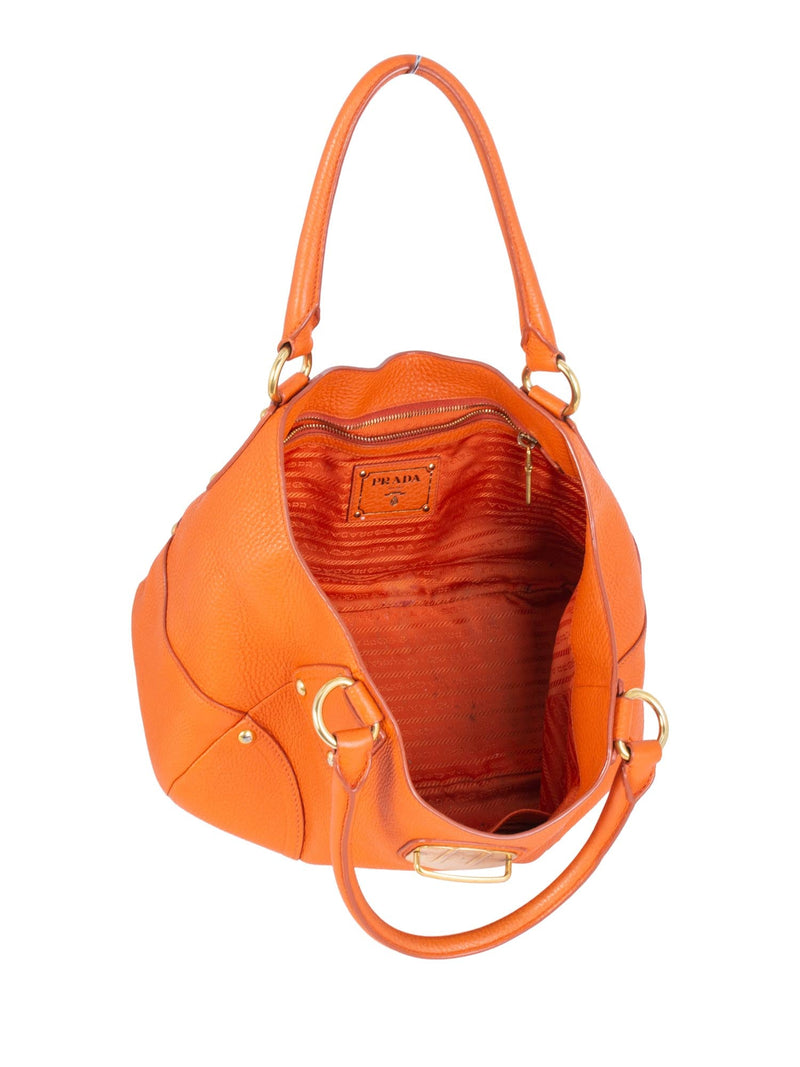 Prada Pebbled Leather Buckle Shoulder Bag Orange-designer resale