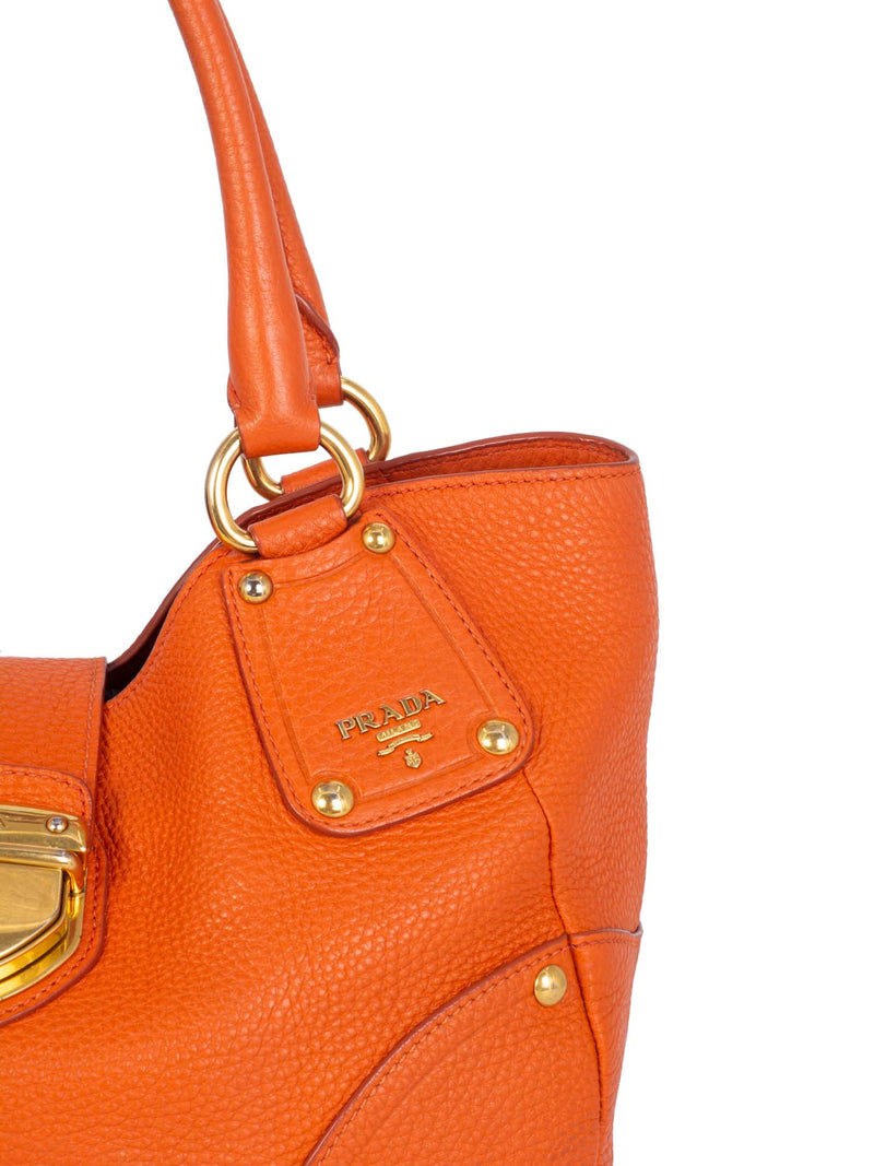 Prada Pebbled Leather Buckle Shoulder Bag Orange-designer resale