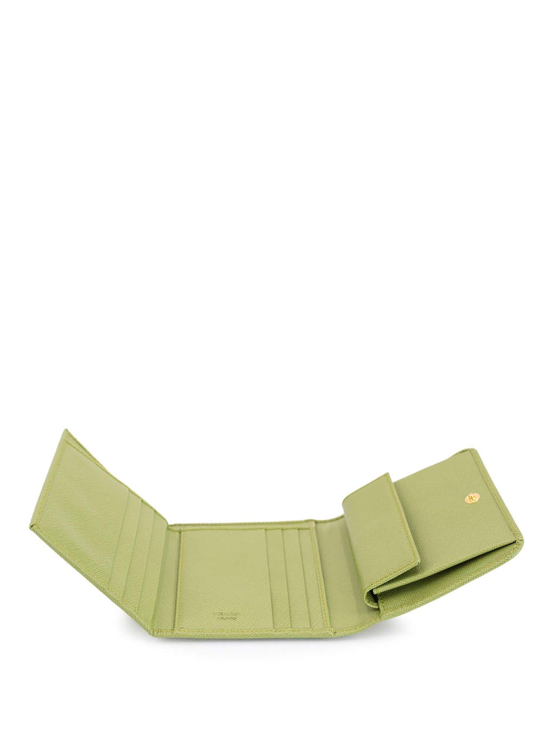 Prada Saffiano Leather Tri-Fold Wallet Green-designer resale