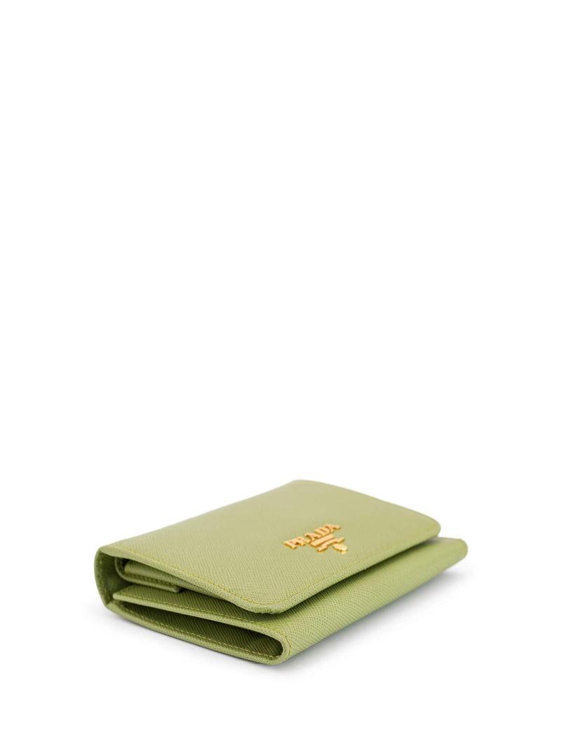 Prada Saffiano Leather Tri-Fold Wallet Green-designer resale