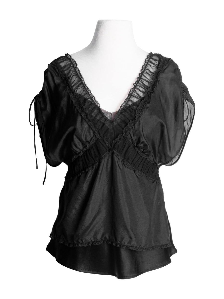 【PRADA】lace frill shirt Prada Silk Lace Top Black