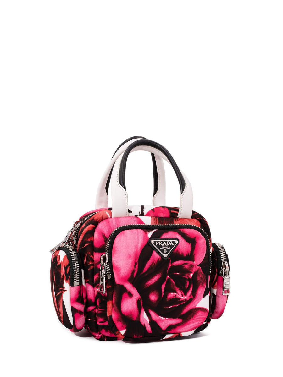 Prada Tessuto Cargo Top Handle Messenger Bag Floral Pink