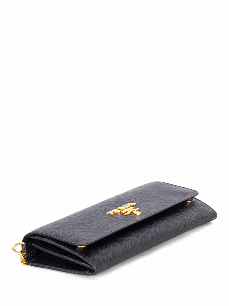 Prada Tessuto Leather Flap Wallet on Chain Black-designer resale