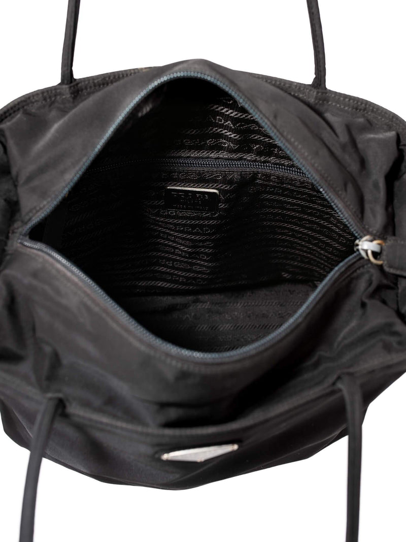 Prada Tessuto Nylon Shoulder Bucket Bag Black-designer resale