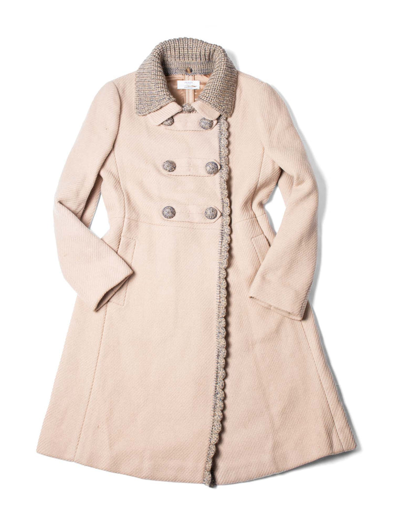 Prada Wool Fringe Fitted Coat Beige-designer resale