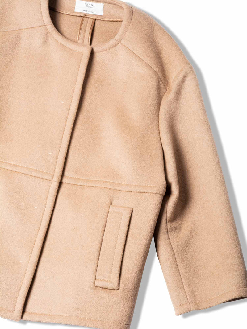 Prada Wool Short Jacket Camel Brown-designer resale
