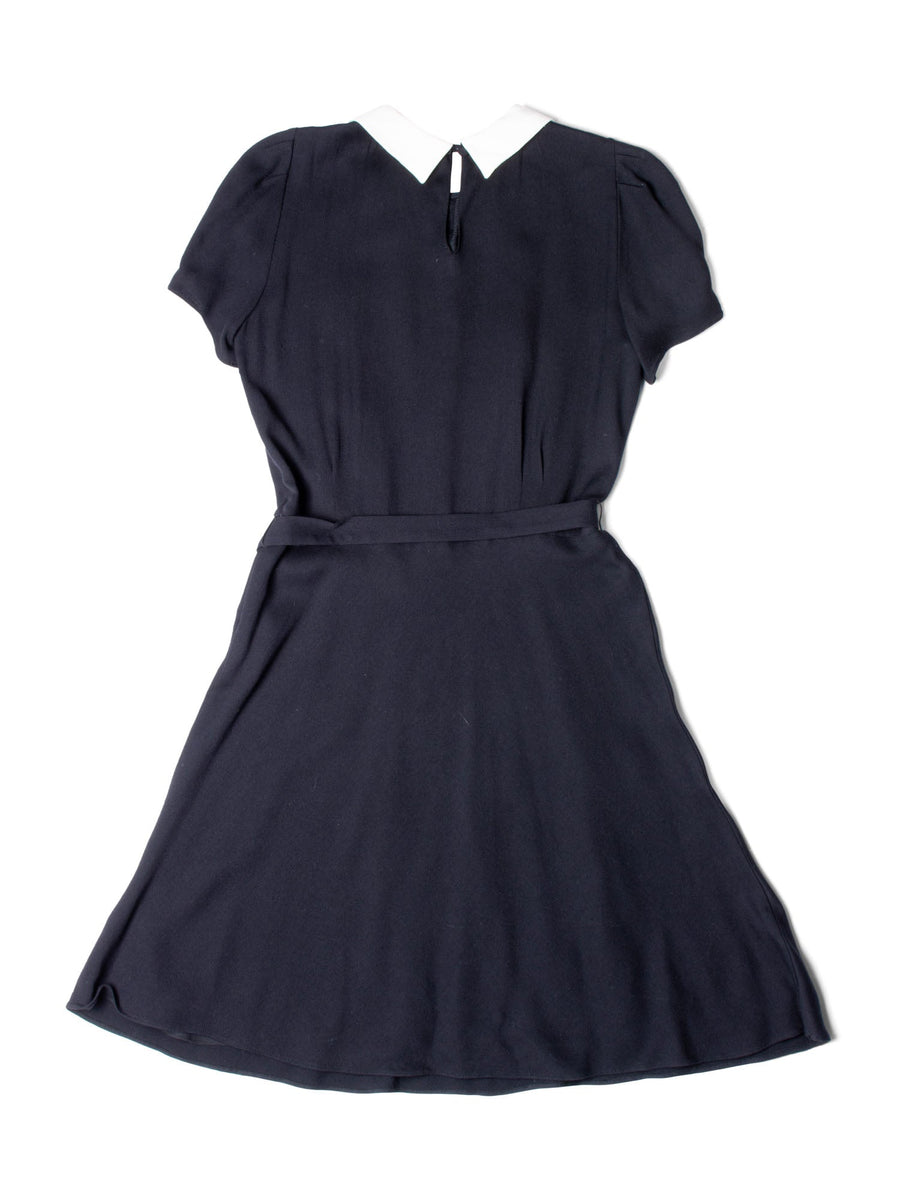 Ralph Lauren Fitted Belted White Collar Dress Black