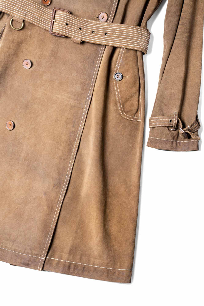 Ralph Lauren Suede Leather Belted Trench Coat Brown-designer resale