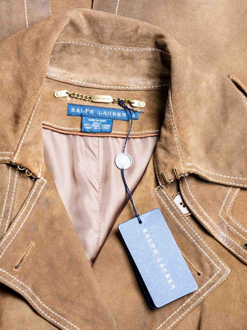 Ralph Lauren Suede Leather Belted Trench Coat Brown-designer resale