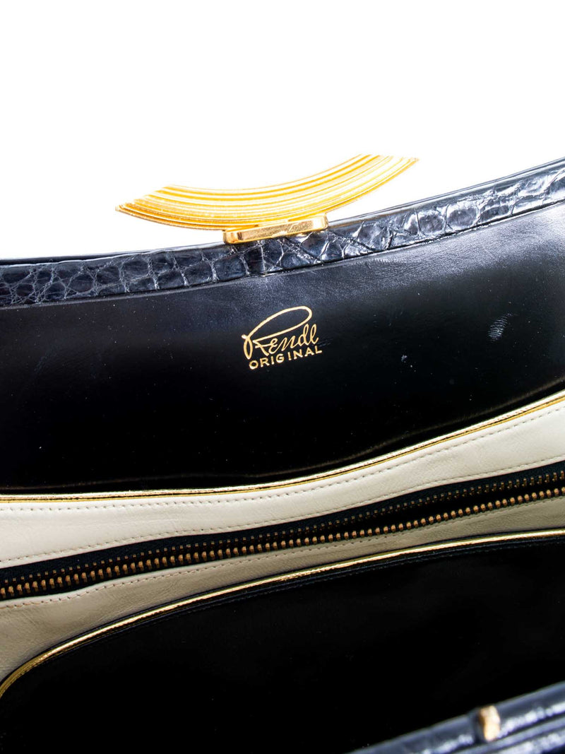 Rendl Original Vintage Shiny Crocodile Top Handle Bag Black-designer resale