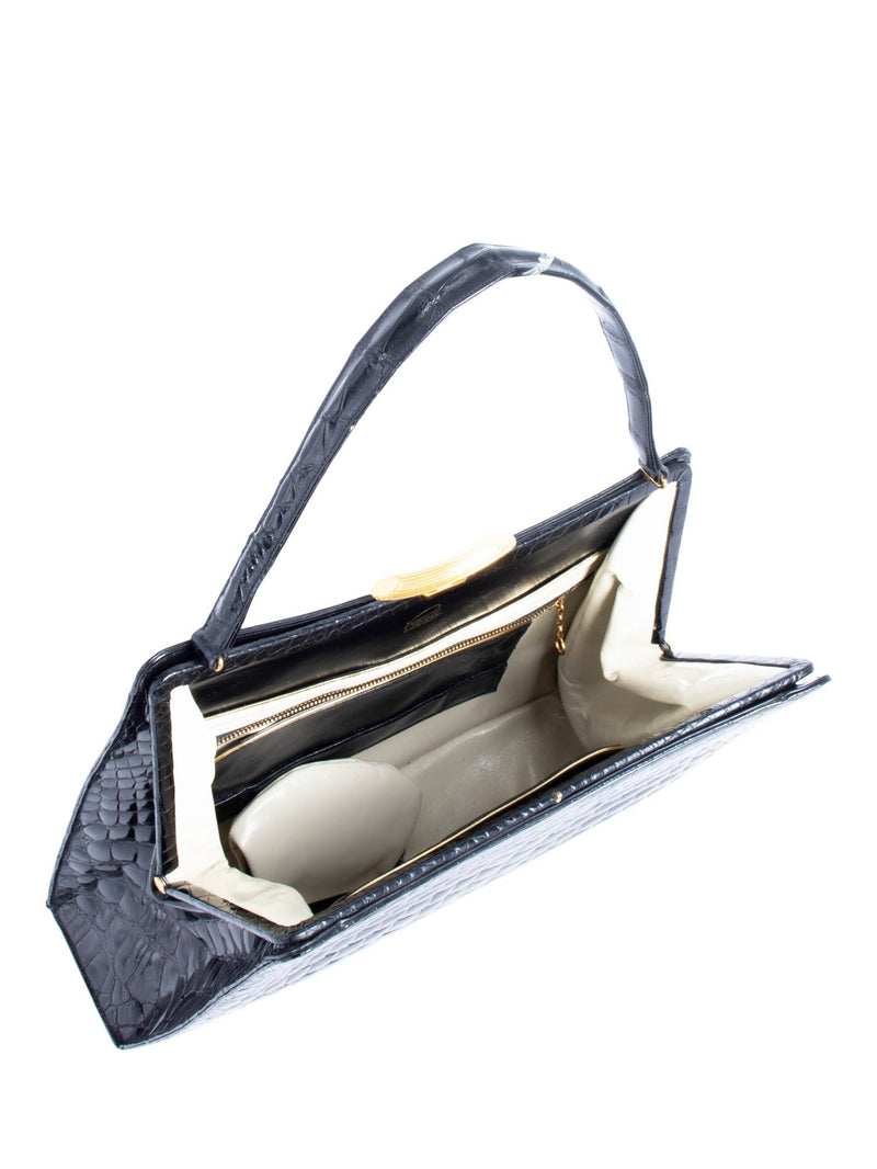 Rendl Original Vintage Shiny Crocodile Top Handle Bag Black-designer resale