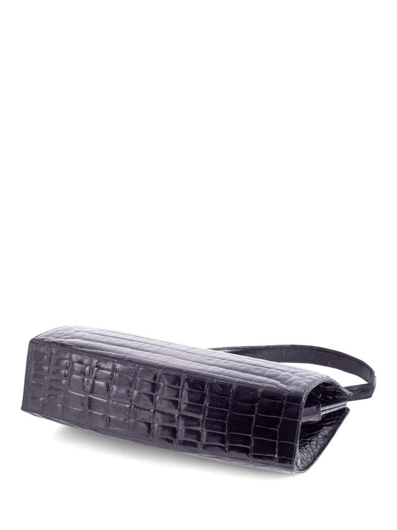Rendl Original Vintage Shiny Crocodile Top Handle Bag Black-designer resale