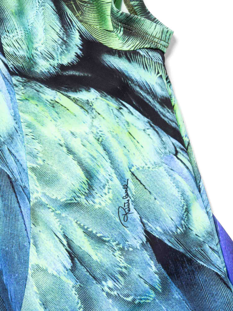 Roberto Cavalli Fitted Peacock Printed Midi Dress Blue Green-designer resale