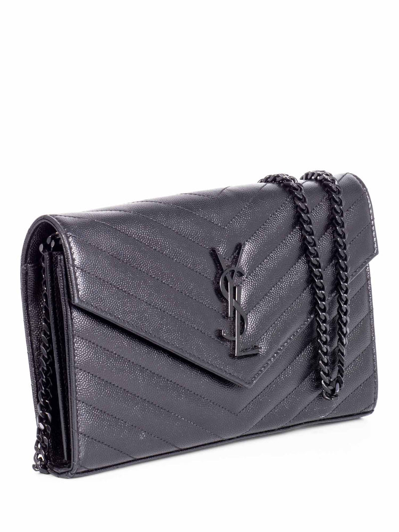 Saint Laurent Chevron Leather Monogram Wallet Chain Bag Black-designer resale