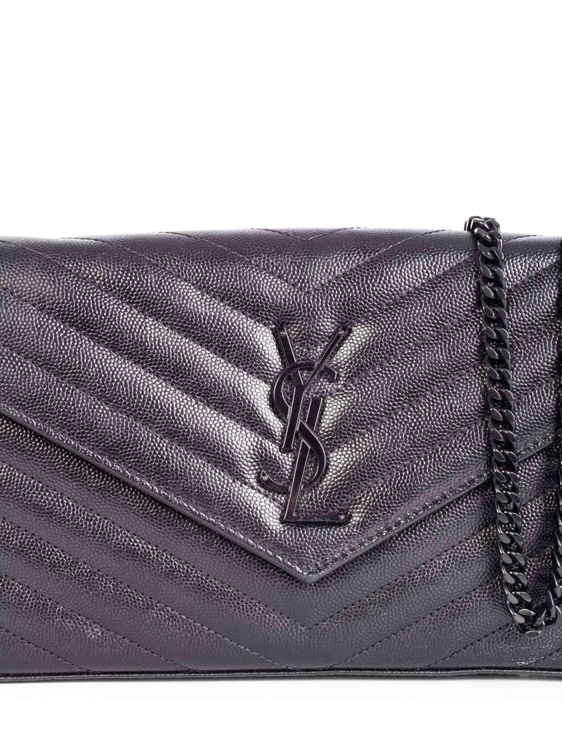 Saint Laurent Chevron Leather Monogram Wallet Chain Bag Black-designer resale
