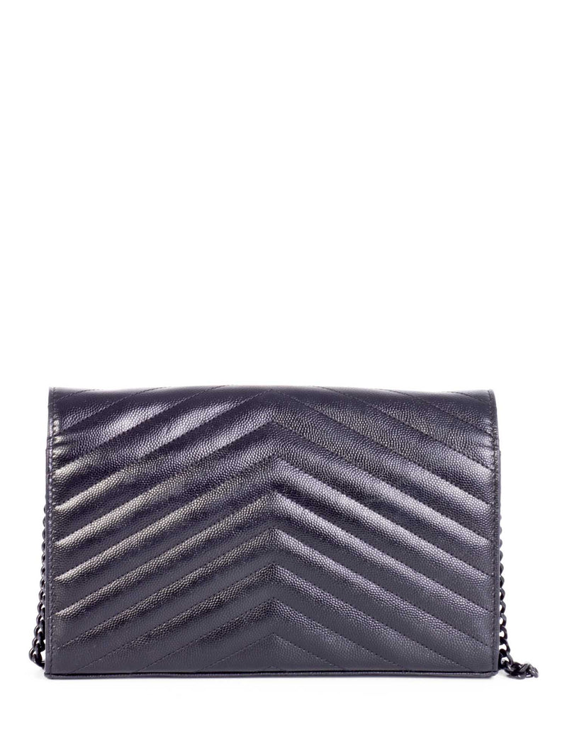 Saint Laurent Chevron Leather Monogram Wallet Chain Bag Black-designer resale