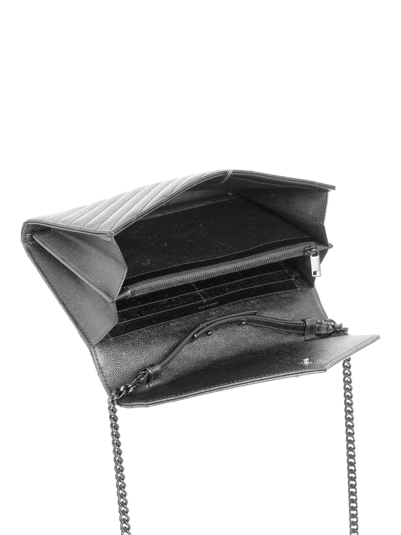 Saint Laurent Chevron Leather Monogram Wallet Chain Bag Black-designer resale