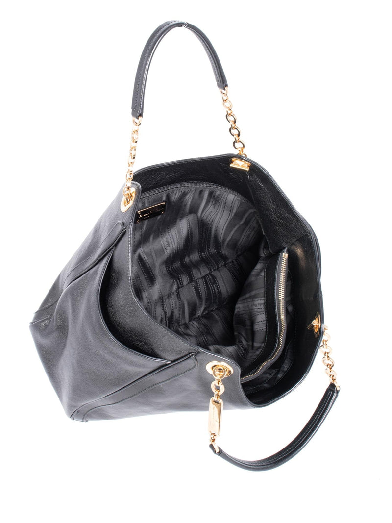 Salvatore Ferragamo Gancini Shiny Leather Shopper Bag Black-designer resale