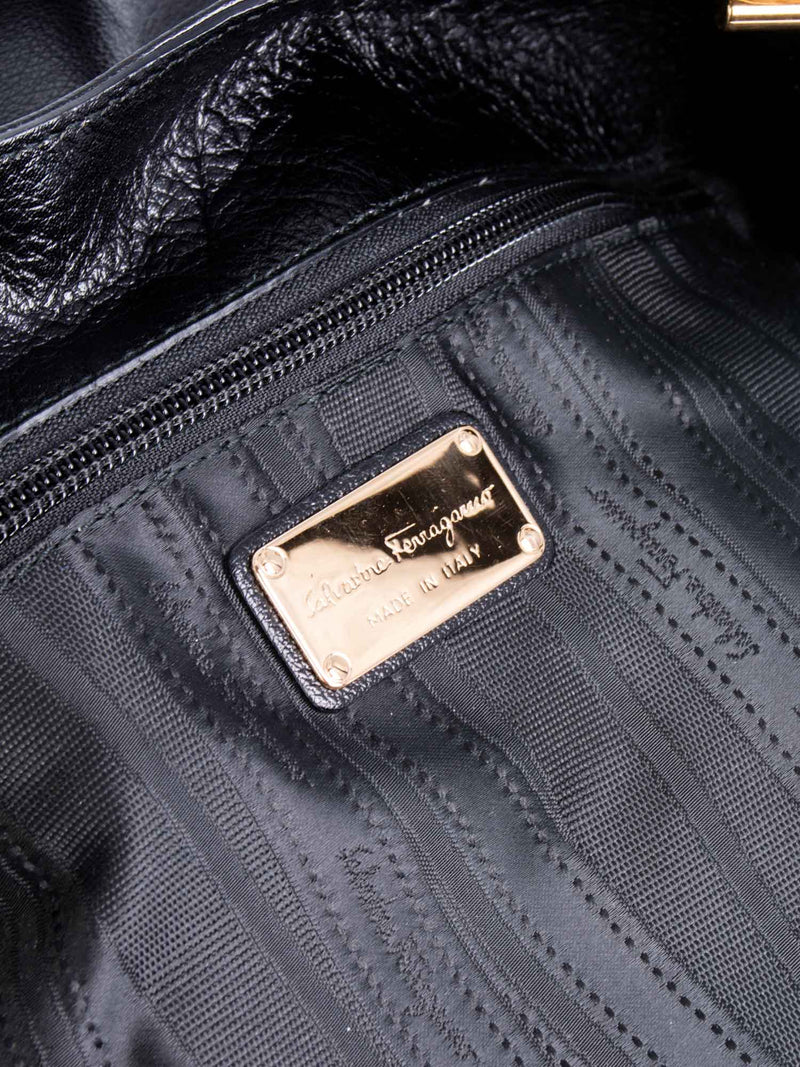 Salvatore Ferragamo Gancini Shiny Leather Shopper Bag Black-designer resale