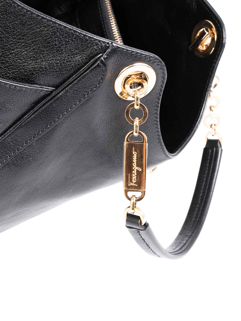 Salvatore Ferragamo Gancini Shiny Leather Shopper Bag Black-designer resale
