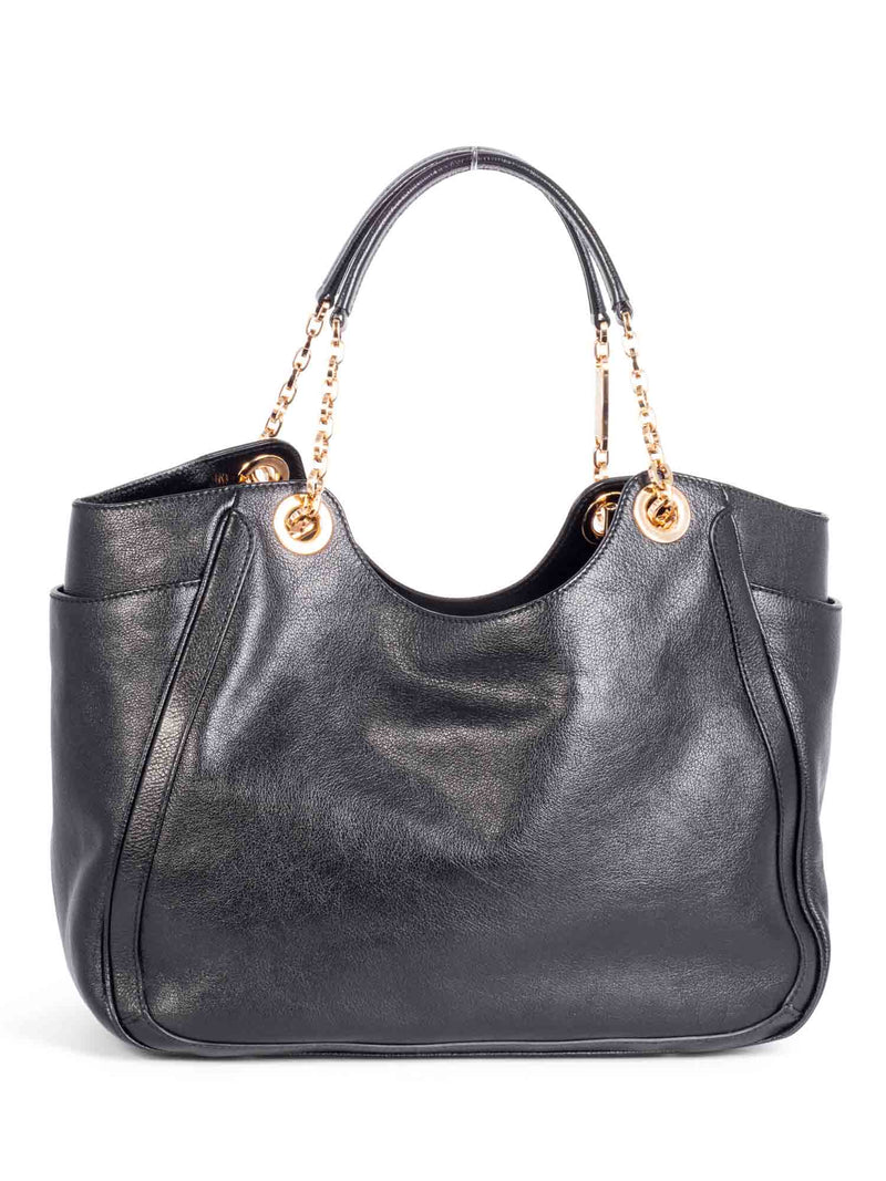 Salvatore Ferragamo Gancini Shiny Leather Shopper Bag Black-designer resale