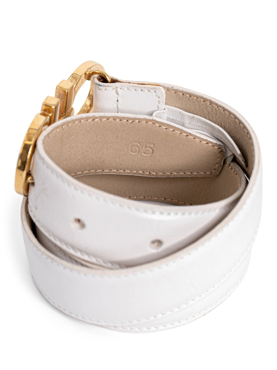 Salvatore Ferragamo Leather Gancini Logo Belt White