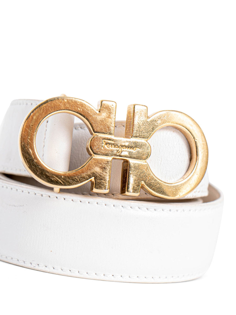 Salvatore Ferragamo Leather Gancini Logo Belt White