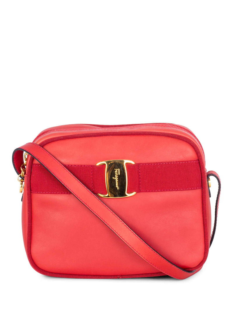 Salvatore Ferragamo Leather Vara Messenger Bag Red-designer resale