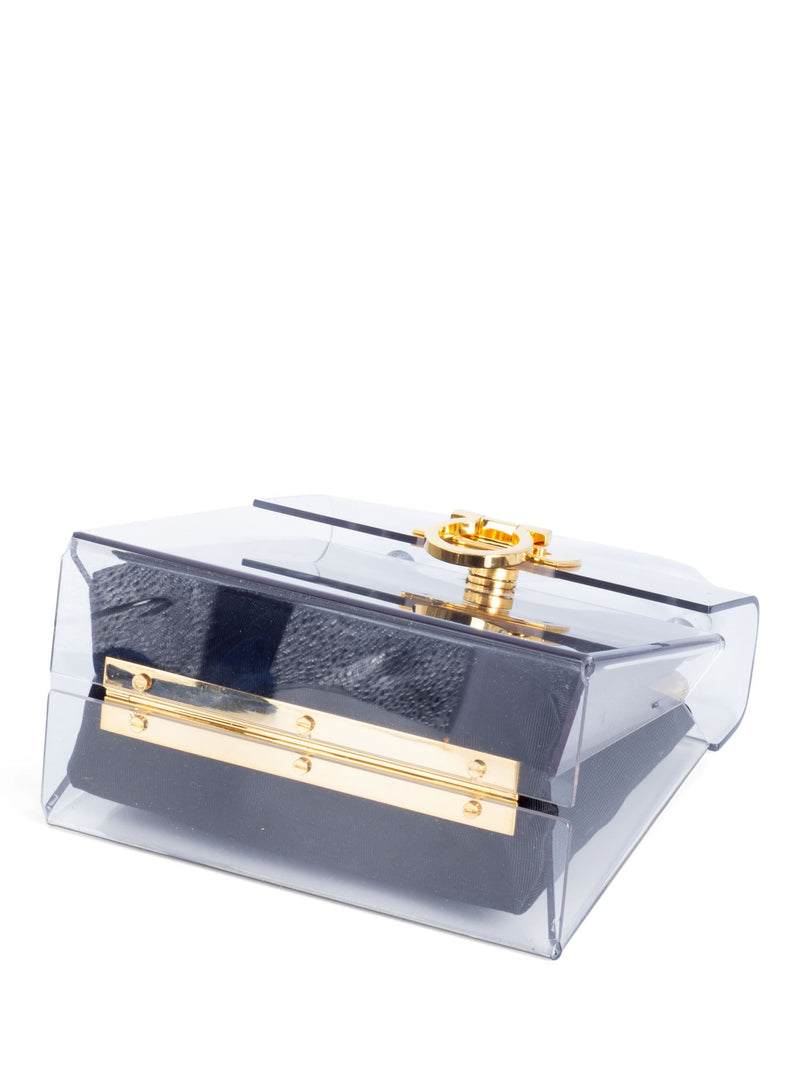 Salvatore Ferragamo Lucite Gancini Kelly Flap Bag Clear White Black-designer resale