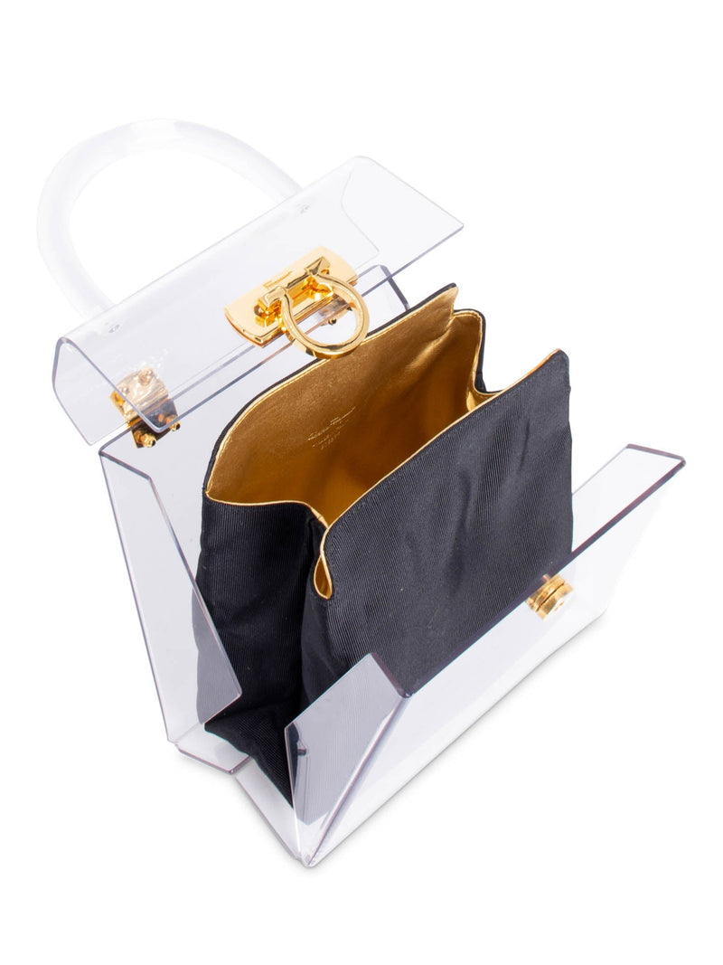 Salvatore Ferragamo Lucite Gancini Kelly Flap Bag Clear White Black-designer resale