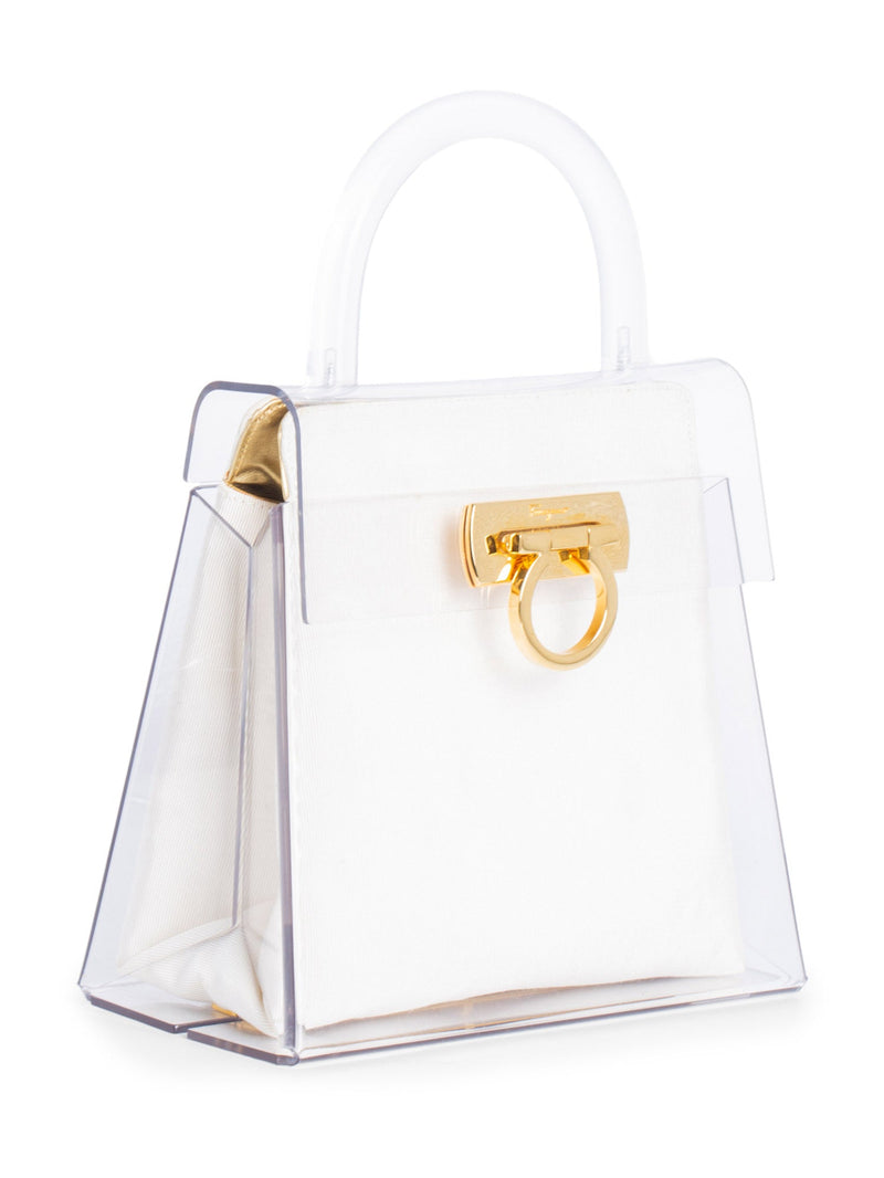 Salvatore Ferragamo Lucite Gancini Kelly Flap Bag Clear White Black-designer resale