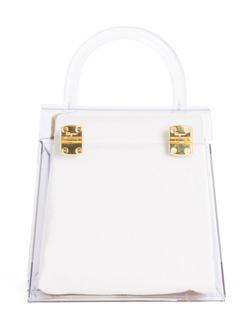 Salvatore Ferragamo Lucite Gancini Kelly Flap Bag Clear White Black-designer resale