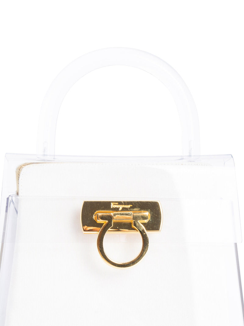 Salvatore Ferragamo Lucite Gancini Kelly Flap Bag Clear White Black-designer resale
