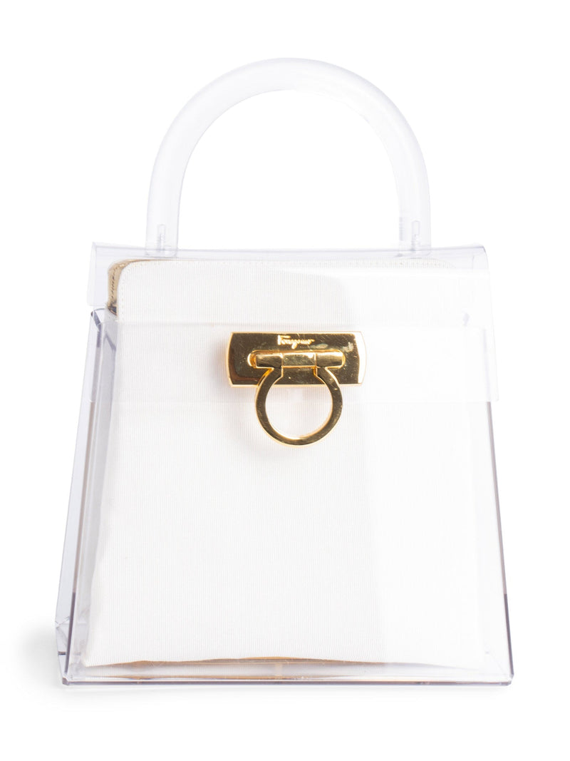 Salvatore Ferragamo Lucite Gancini Kelly Flap Bag Clear White Black-designer resale