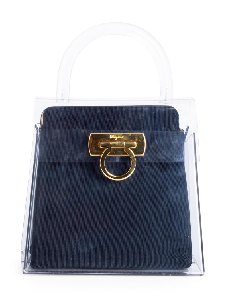 Salvatore Ferragamo Lucite Gancini Kelly Flap Bag Clear White Black-designer resale