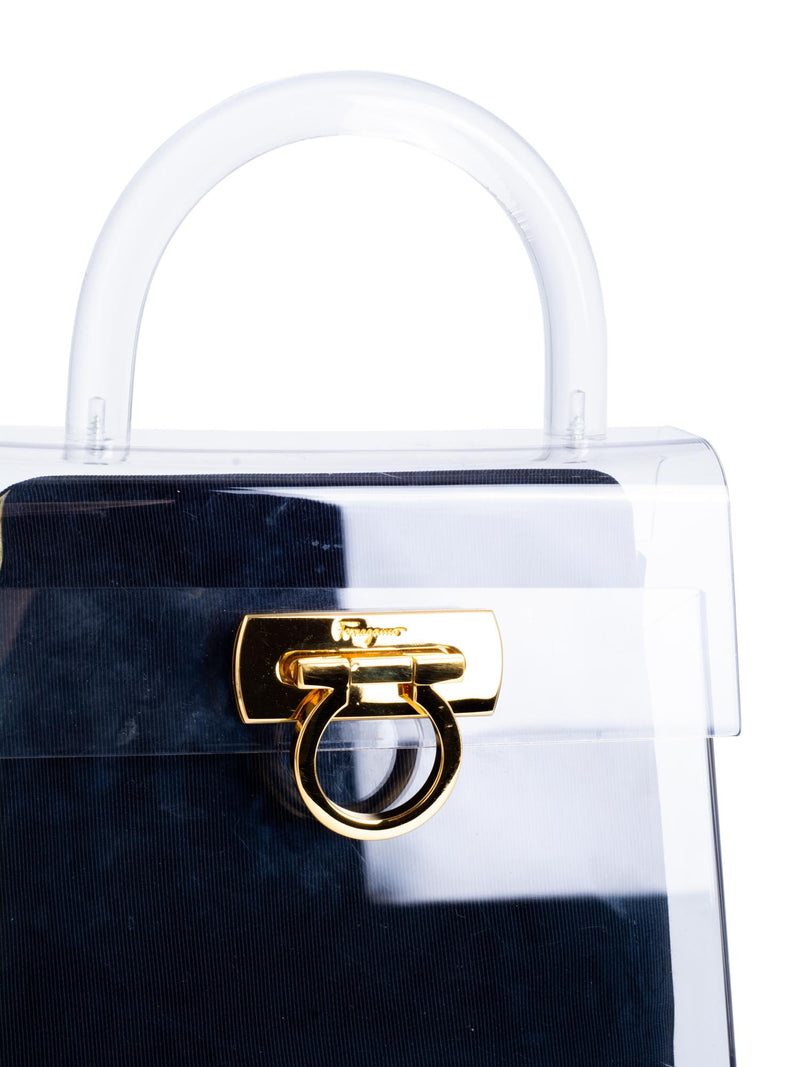Salvatore Ferragamo Lucite Gancini Kelly Flap Bag Clear White Black-designer resale