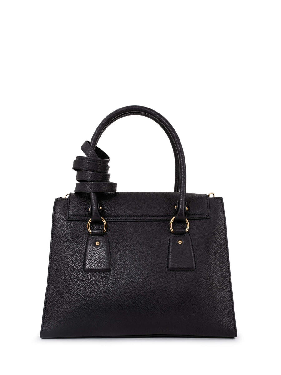 Salvatore Ferragamo Pebbled Leather Gancini Flap Bag Black