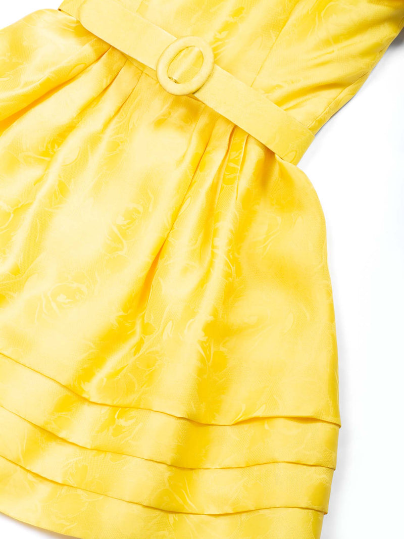 Scaasi Vintage Silk A-Line Fitted Belted Dress Yellow-designer resale