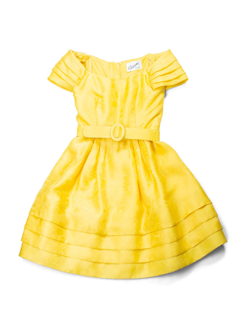 Scaasi Vintage Silk A-Line Fitted Belted Dress Yellow-designer resale