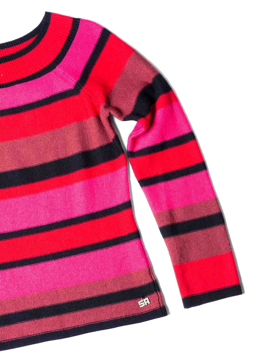 Sonia Rykiel Vintage Knit Striped Bow Detail Sweater Red