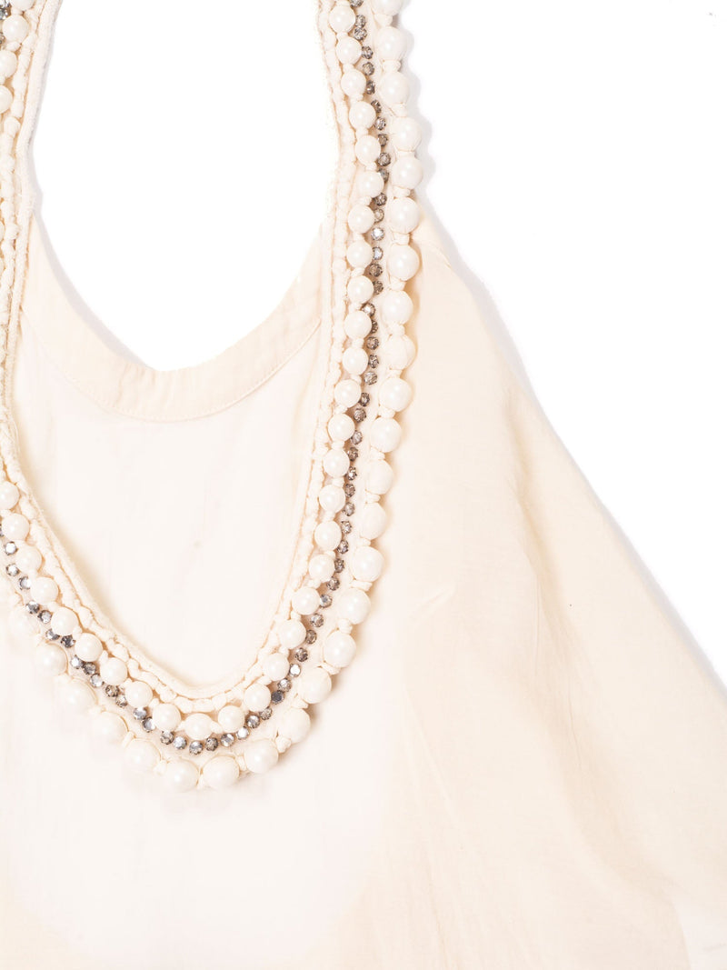 Stella McCartney Cotton Silk Beaded Halter Top Cream-designer resale
