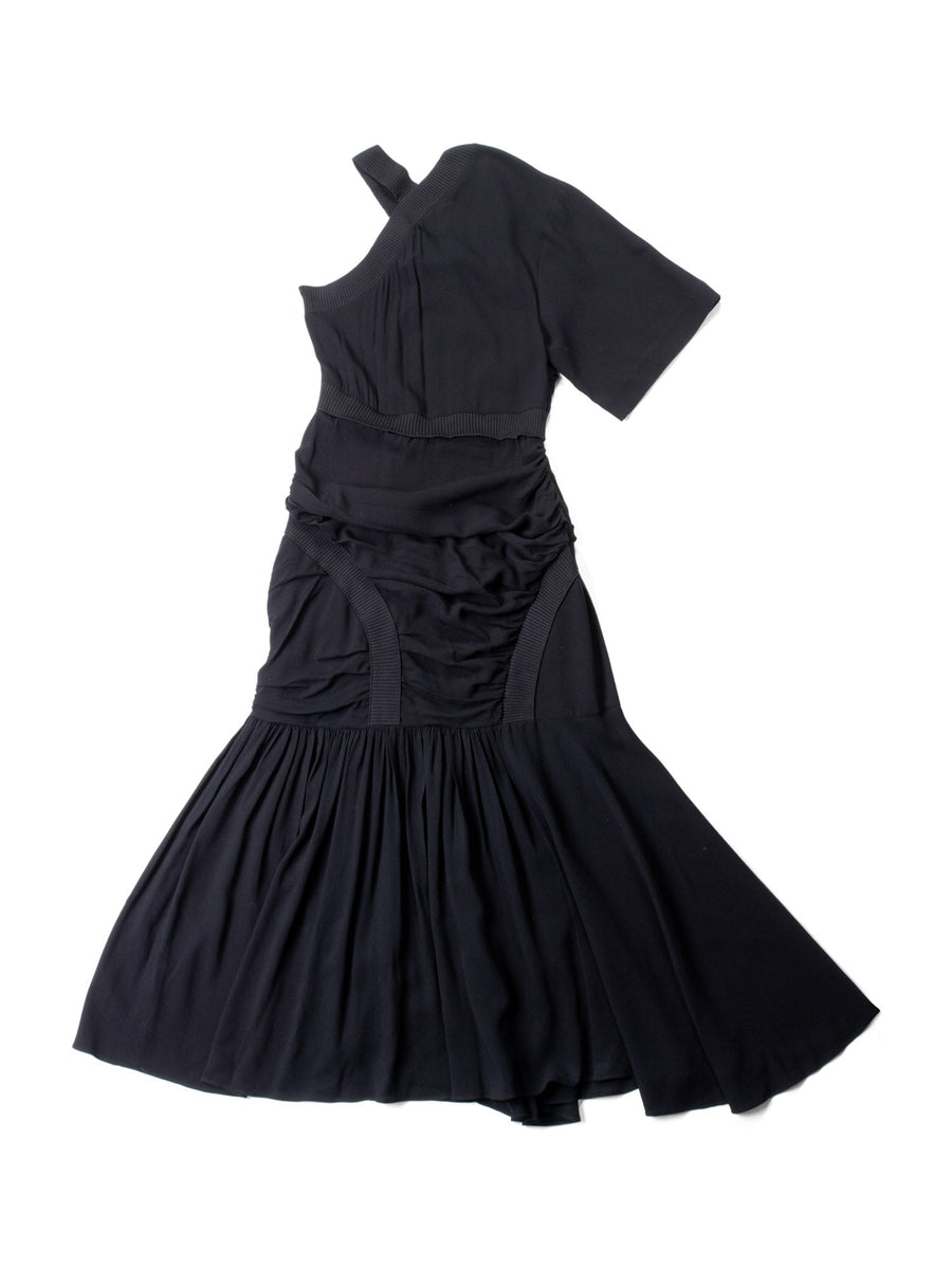 Stella McCartney Silk Asymmetrical One Shoulder Long Dress Black