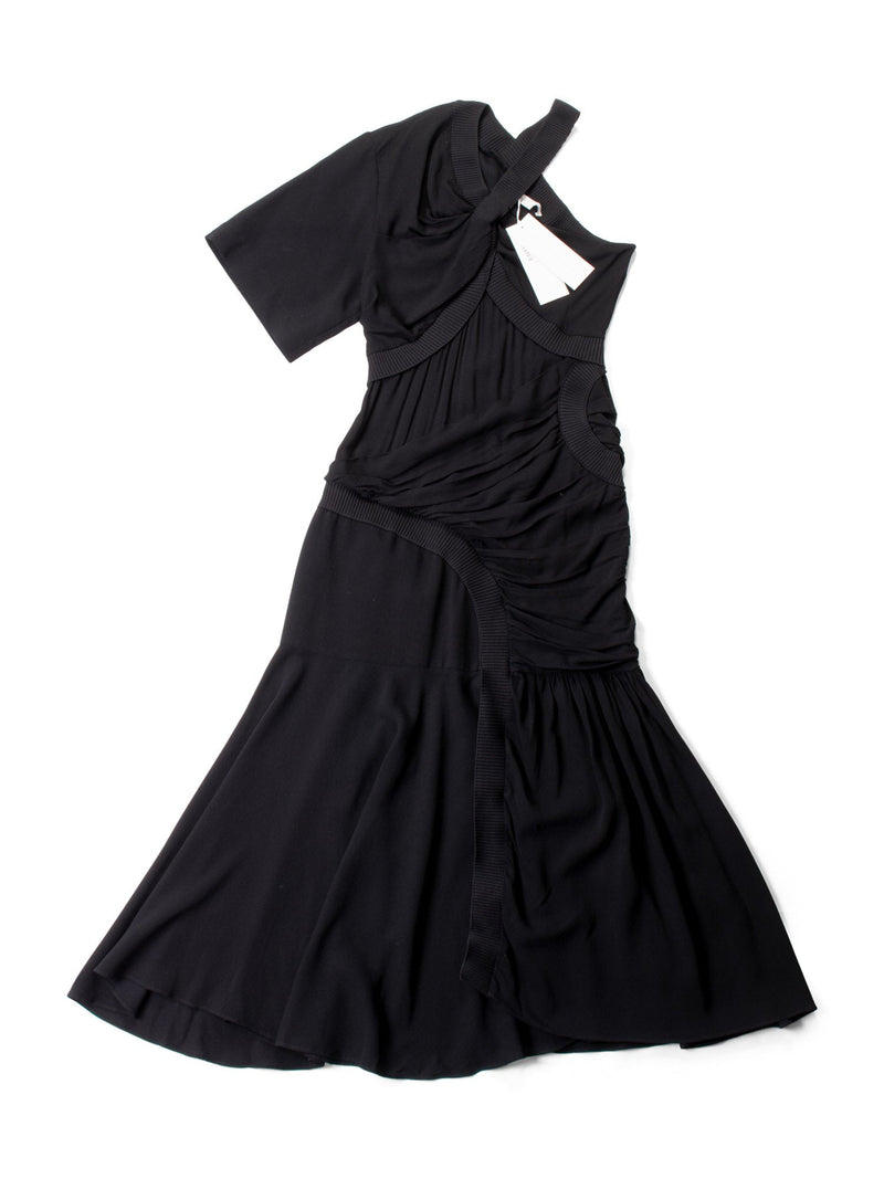 Stella McCartney Silk Asymmetrical One Shoulder Long Dress Black-designer resale