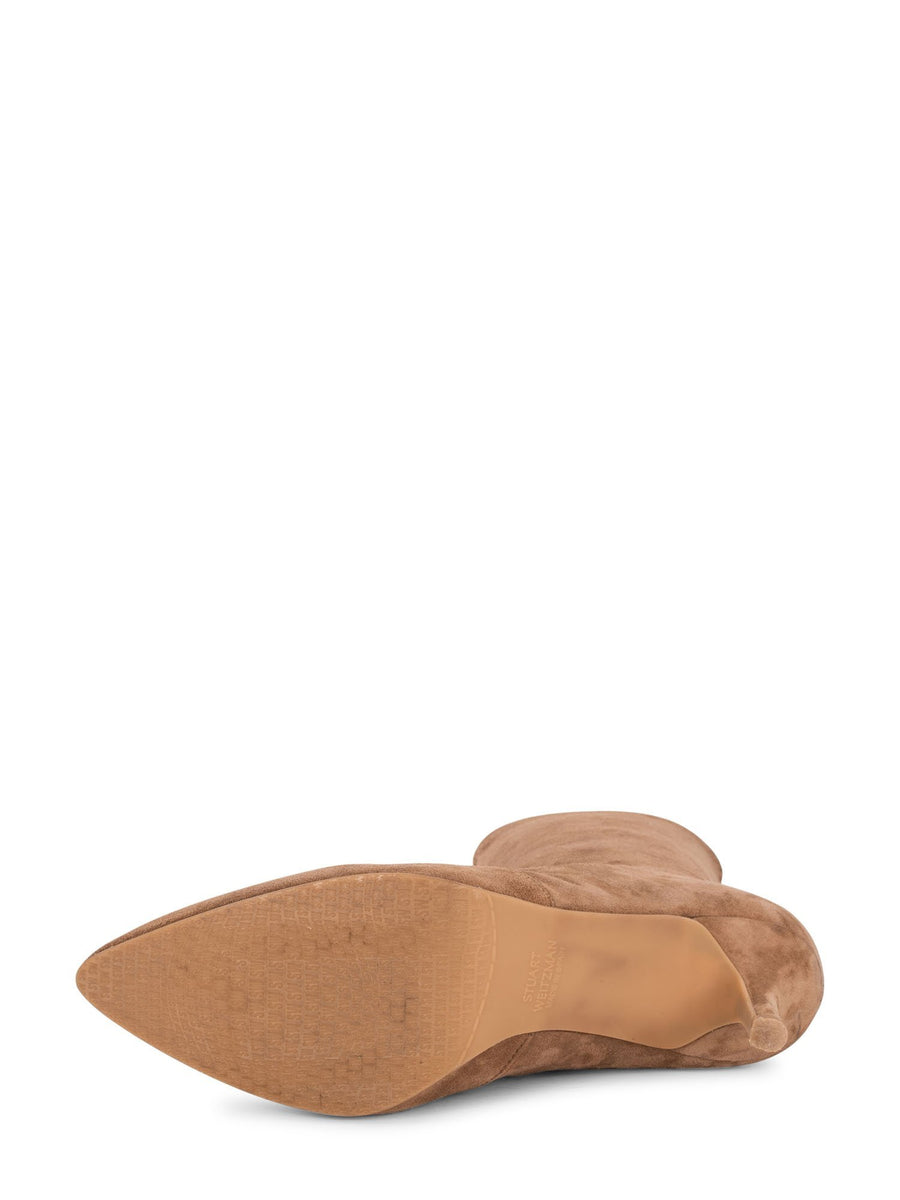 Stuart Weitzman Leather Suede Cling Sock Boot Beige