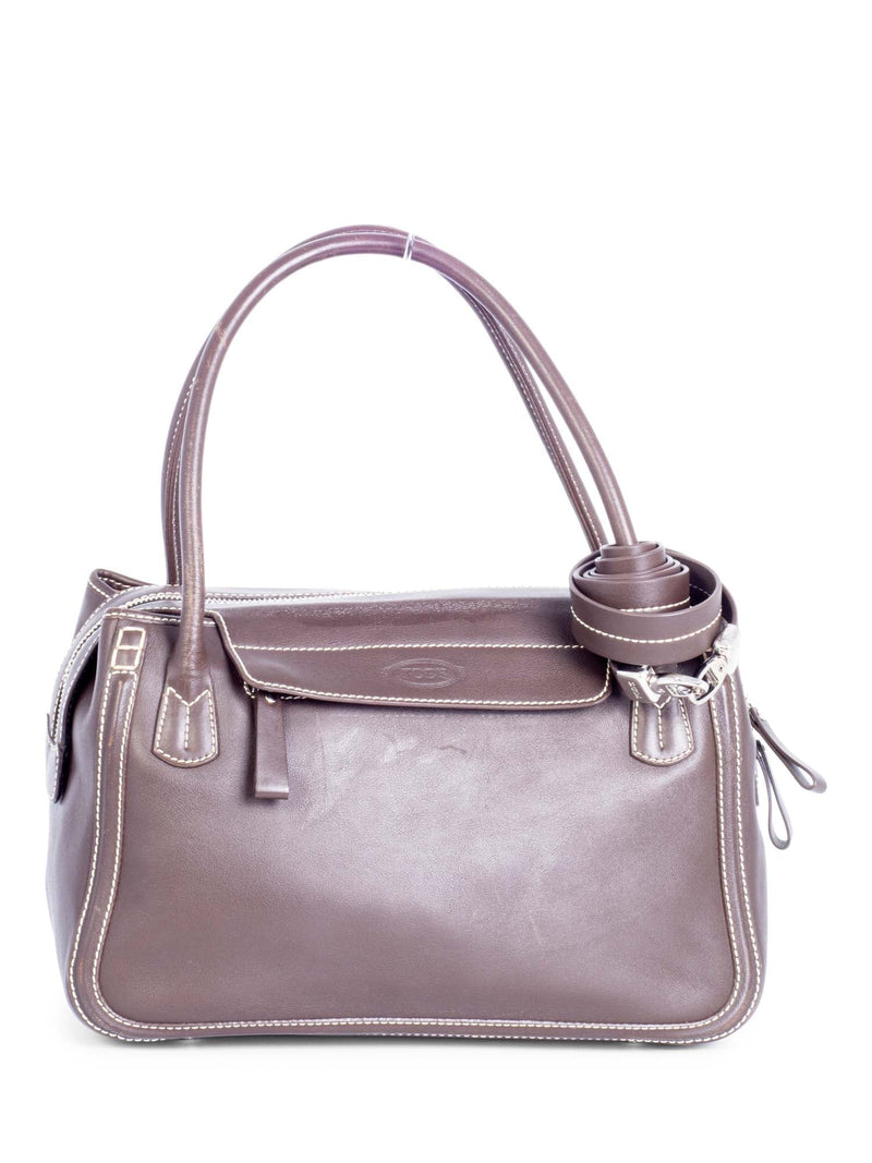 Tod's Leather Exposed Stitching Shoulder Bag Brown-designer resale